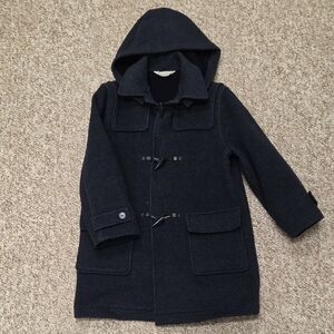 Classic Black Hooded Pea Coat for Kids